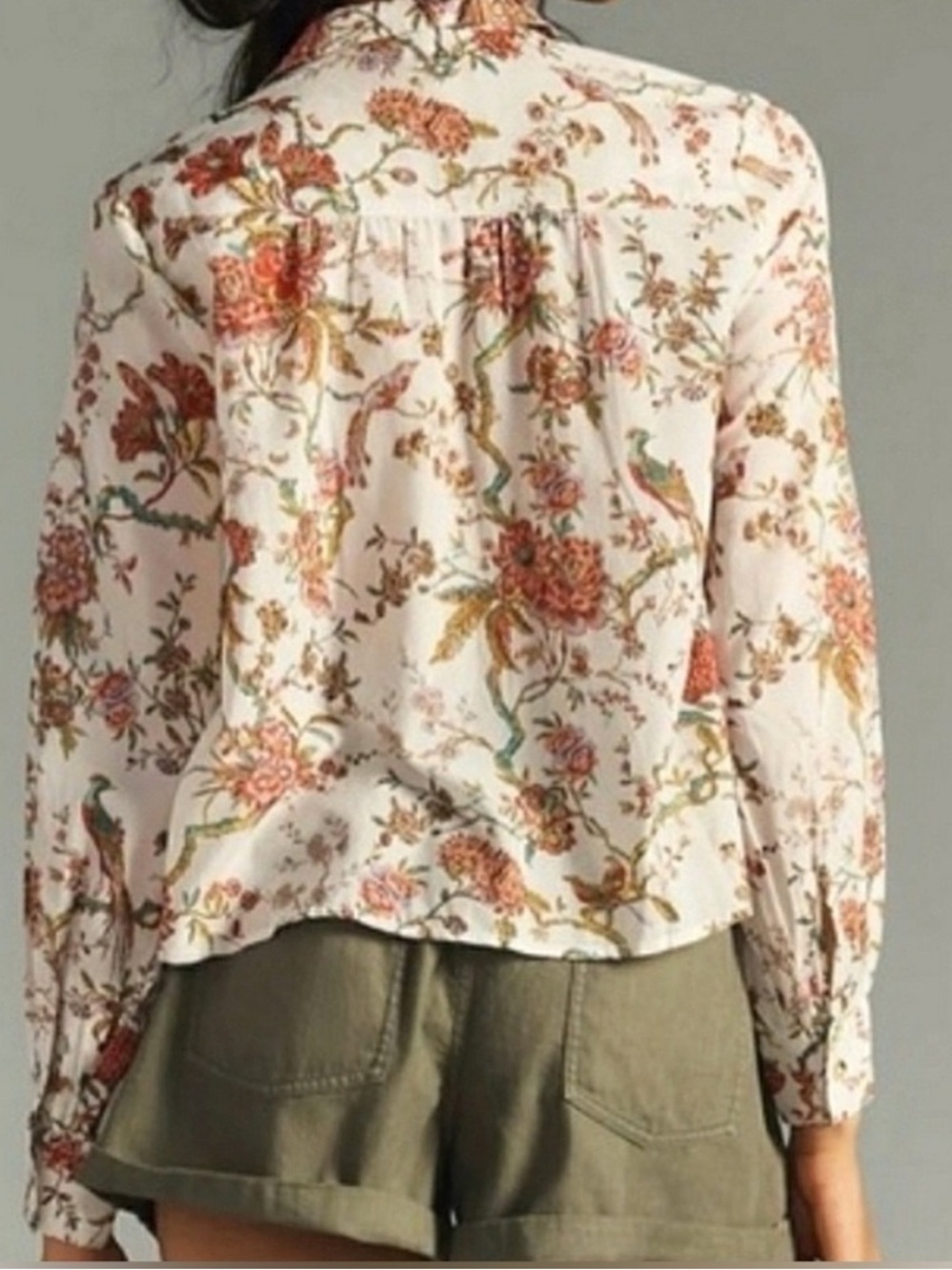 Pilcro by Anthropologie Bird Printed Pintuck 3/4 Button-Front Blouse, Size M - Picture 2 of 12
